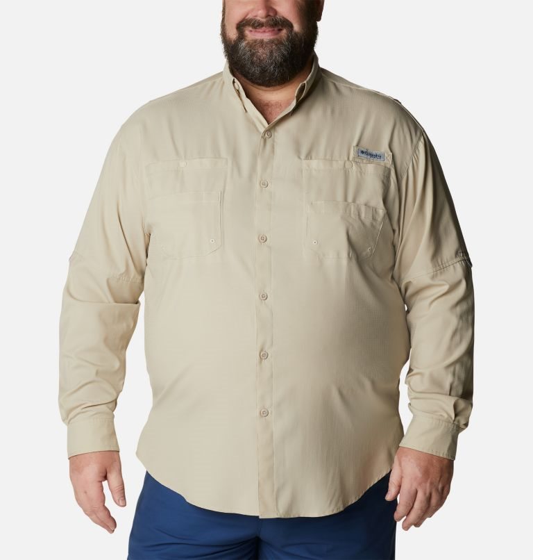 Men\'s Columbia PFG Tamiami II Long Sleeve Shirts Khaki | Plus Size CA-E0L1C